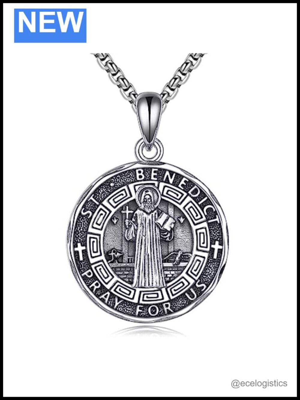 Sterling Silver Patron Saint Benedict Pendant Necklace 22in Cable Chain
